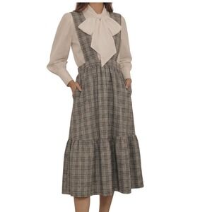 Hayden Los Angeles Pinafore Dress Women L Black White Plaid Excellent Tiered Hem